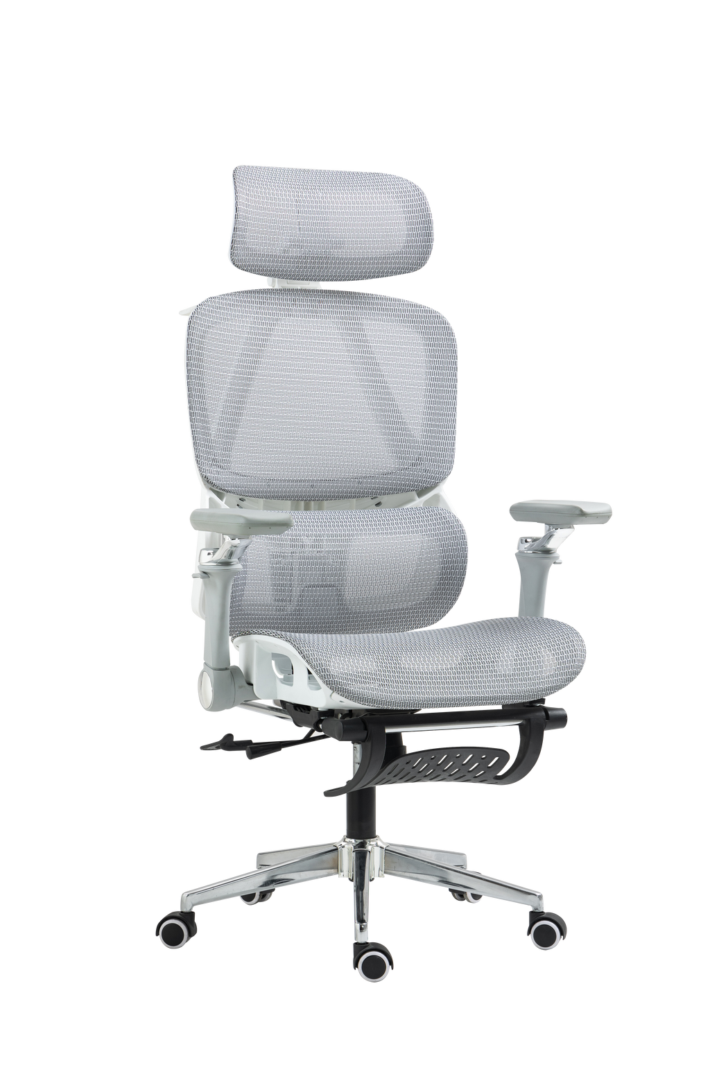 Ergonomischer Bürostuhl aus Netzstoff mit verstellbarer Lordosenstütze, Kopfstütze und 3D-Armlehnen, Pro Edition (Grau, pp)