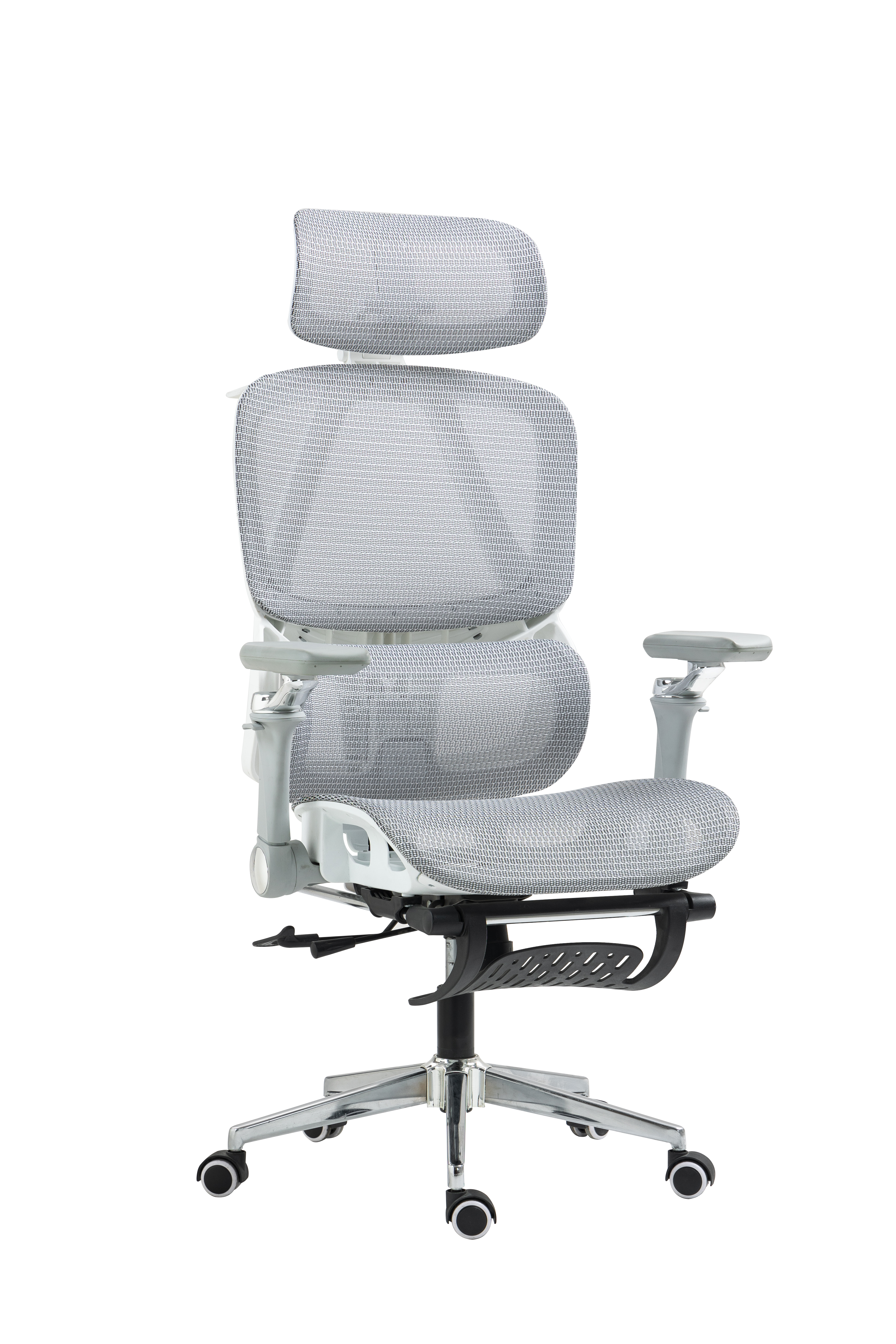 Ergonomischer Bürostuhl aus Netzstoff mit verstellbarer Lordosenstütze, Kopfstütze und 3D-Armlehnen, Pro Edition (Grau, pp)