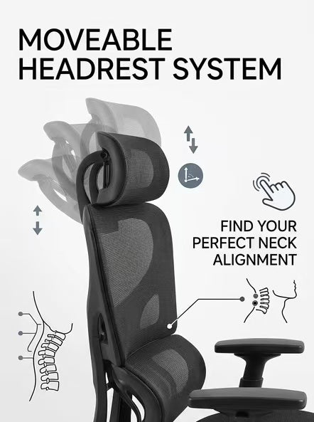 Chaise de bureau ergonomique en maille avec support lombaire et appui-tête réglables et accoudoirs 3D, édition Plus