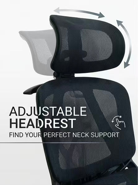 Chaise de bureau ergonomique avancée en maille avec soutien lombaire réglable, appui-tête et accoudoirs 3D, Édition Pro (Noir, pp)