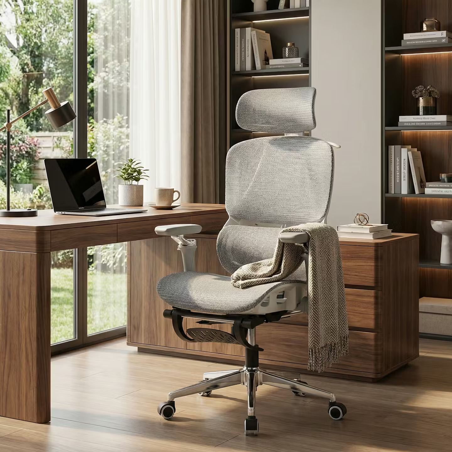 Advanced Ergonomic Mesh Office Chair with Adjustable Lumbar Support, Headrest & 3D Armrests, Pro Edition (Grey, pp)