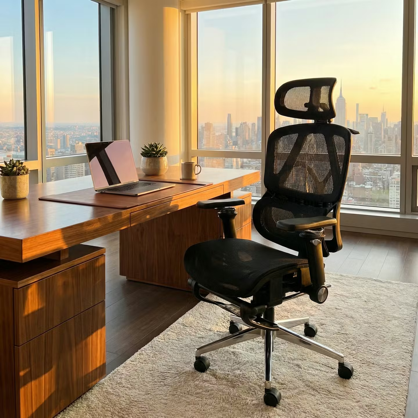 Advanced Ergonomic Mesh Office Chair with Adjustable Lumbar Support, Headrest & 3D Armrests, Pro Edition (Black, pp)
