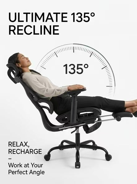 Chaise de bureau ergonomique en maille avec support lombaire et appui-tête réglables et accoudoirs 3D, édition Plus