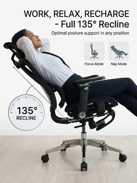 Chaise de bureau ergonomique avancée en maille avec soutien lombaire réglable, appui-tête et accoudoirs 3D, Édition Pro (Noir, pp)